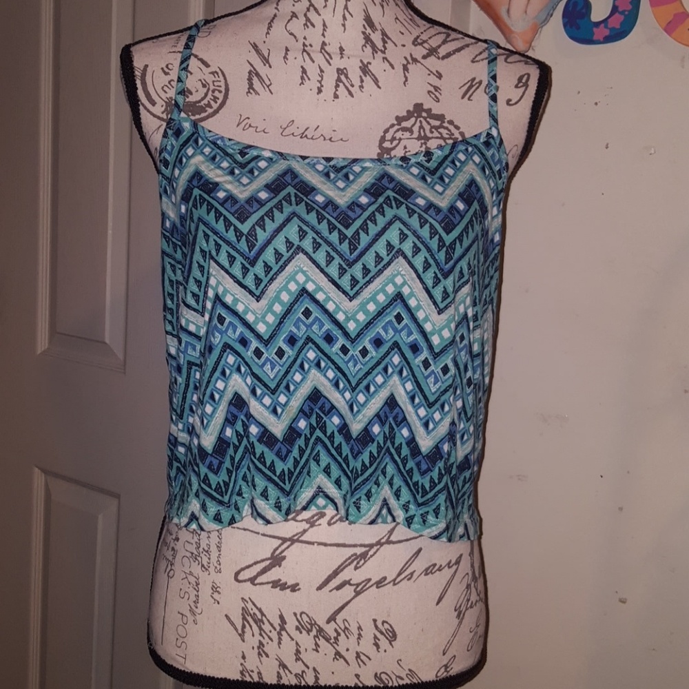Blue Tribal Print Halter Crop Top